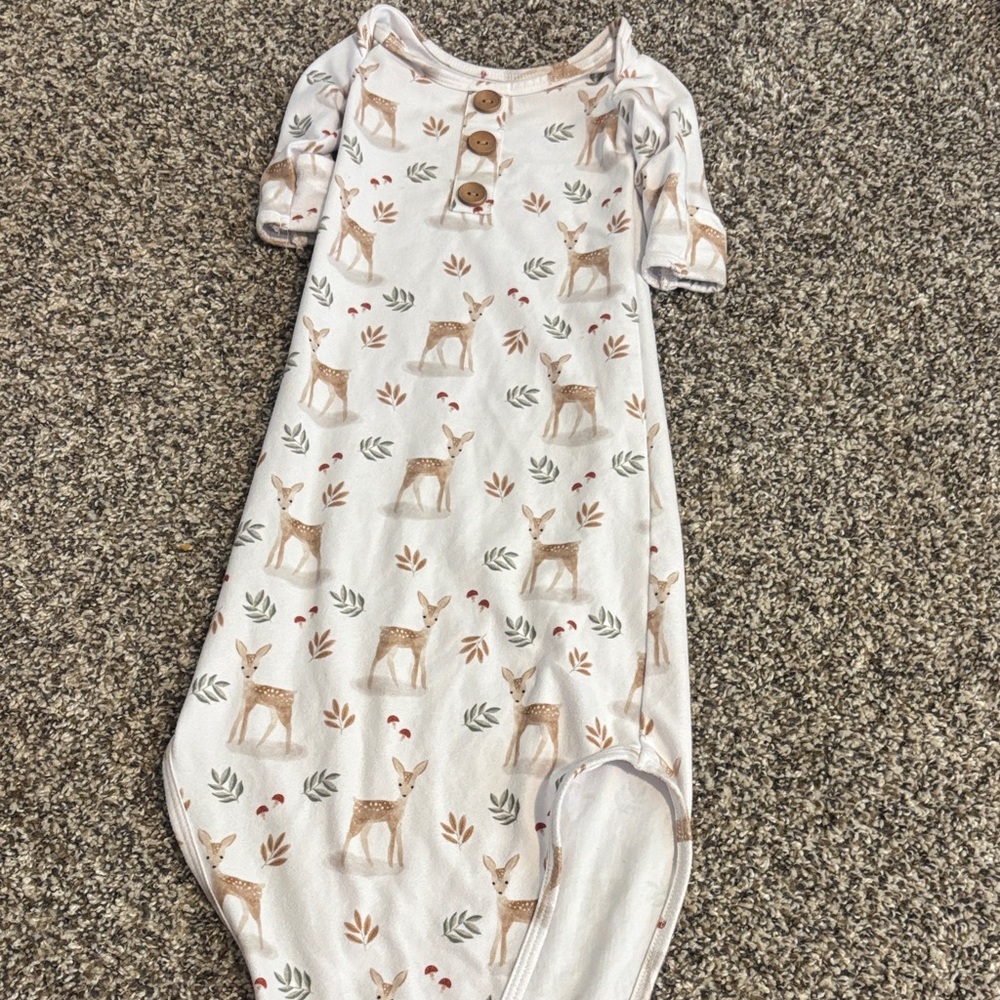 Kids White Deer Print Sleep Gown - Neutral Forest Pajama